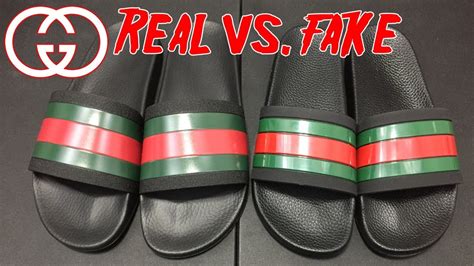 gucci real vs fake slides|Gucci knockoff slides.